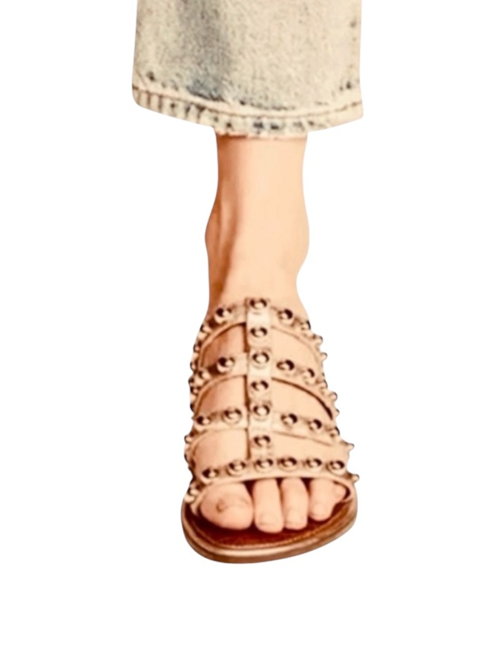Sam Edelman Juniper Gladiator Nude Tan Studded Strappy Slide Low Heel Sandal 7